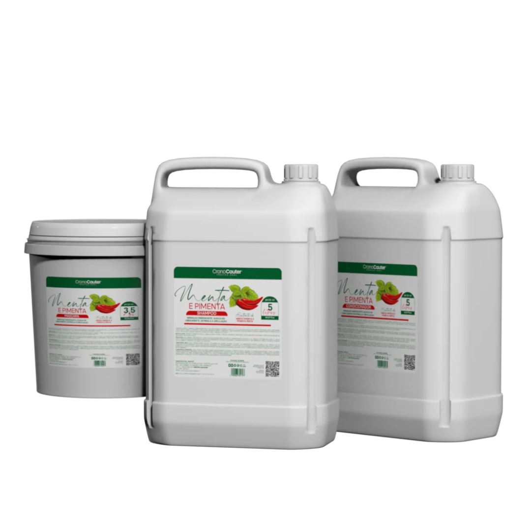 Kit Lavatório Pimenta e Menta 3 Passos - Shampoo 5L + Condicionador 5L + Máscara 3,5kg - Eaê! Brazil