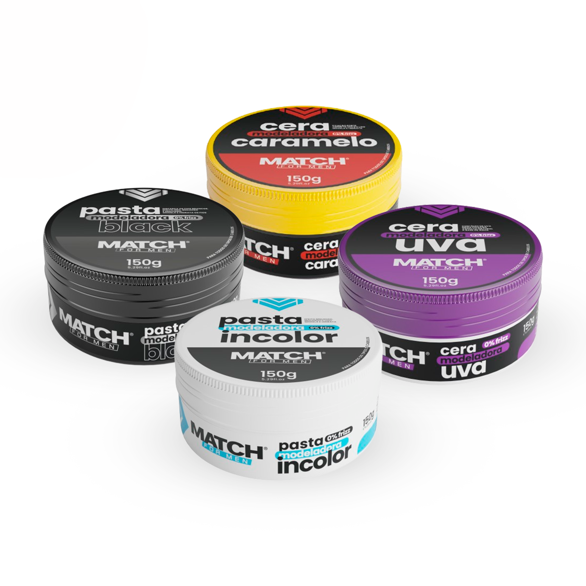 Kit 4 Pomadas Modeladoras Match For Men 150g