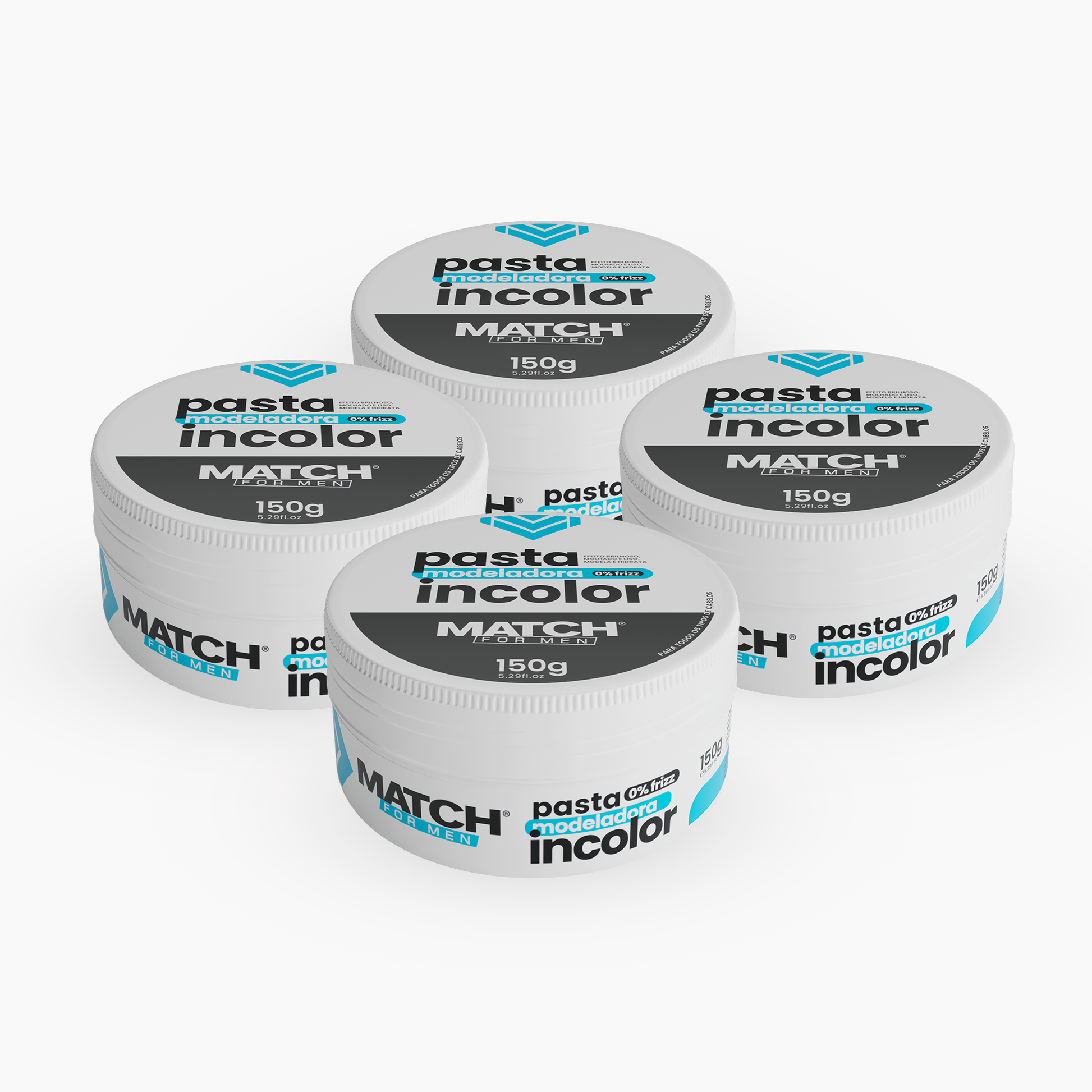 Kit Pomada Modeladora Incolor Match For Men – 4 unidades de 150g