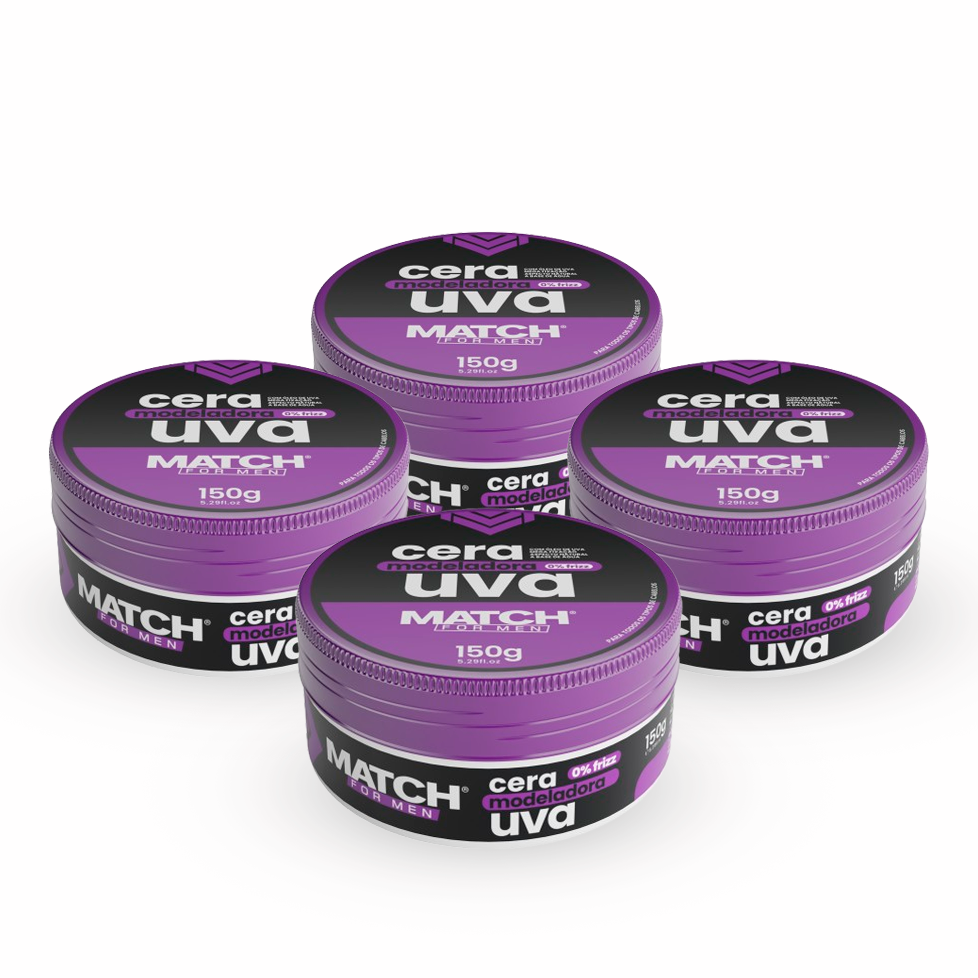Kit Pomada Cera Modeladora Uva MATCH For Men – 4 unidades de 150g