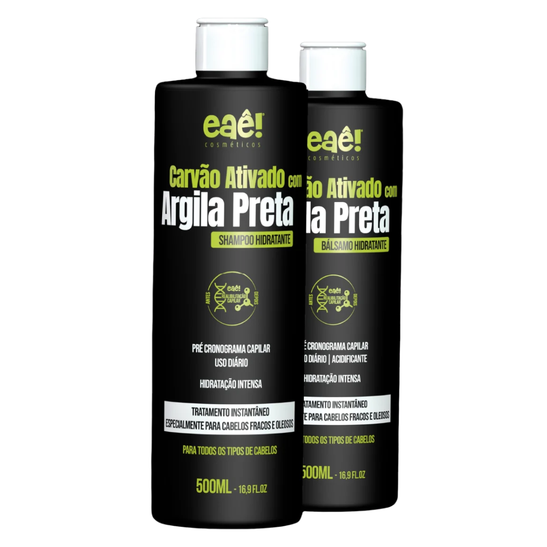 Kit Carvão Ativado com Argila Preta (2 Passos) 500ml - Eaê Cosméticos