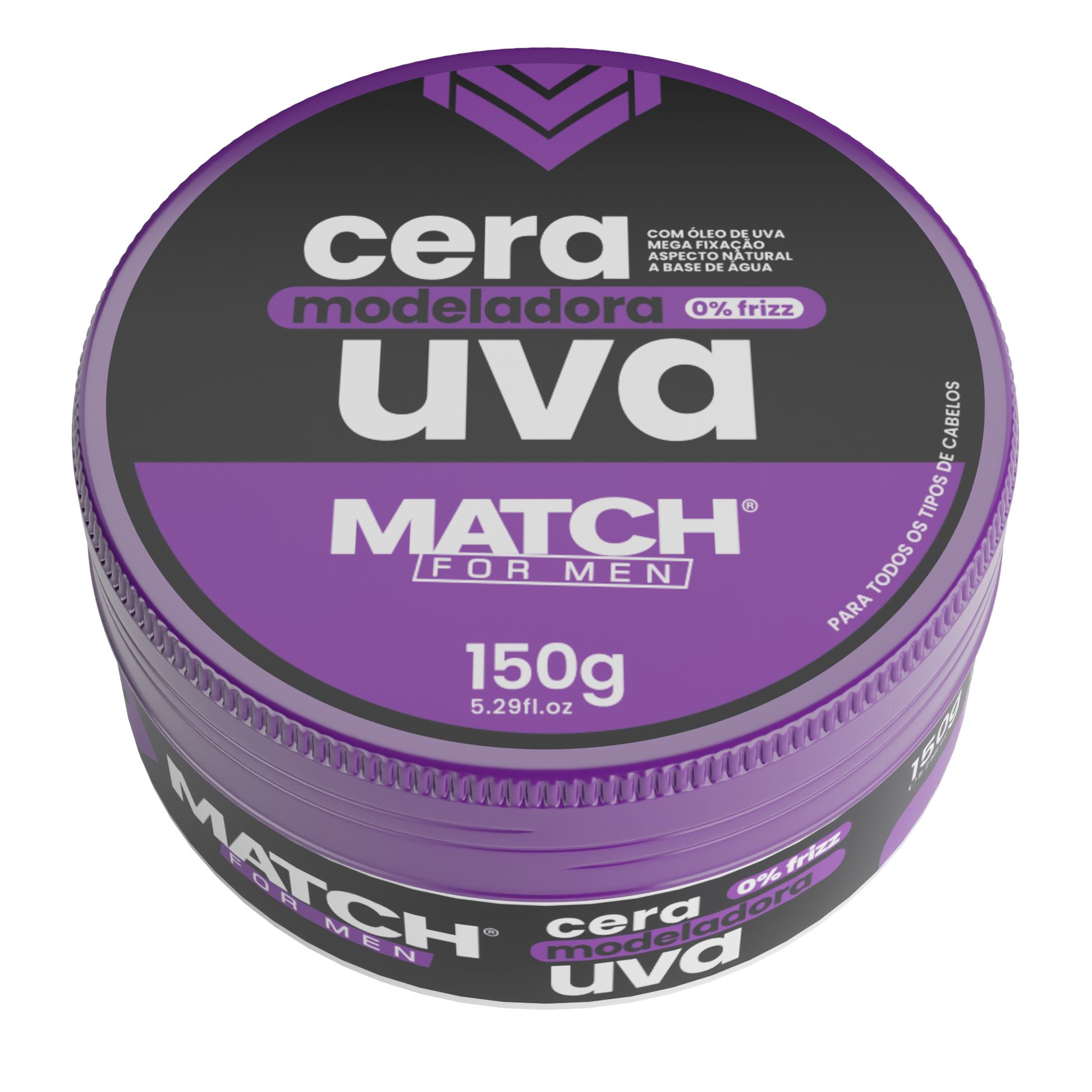 Pomada Cera Modeladora Uva 150g - Mega Fixação, 0% Frizz - Match for Men