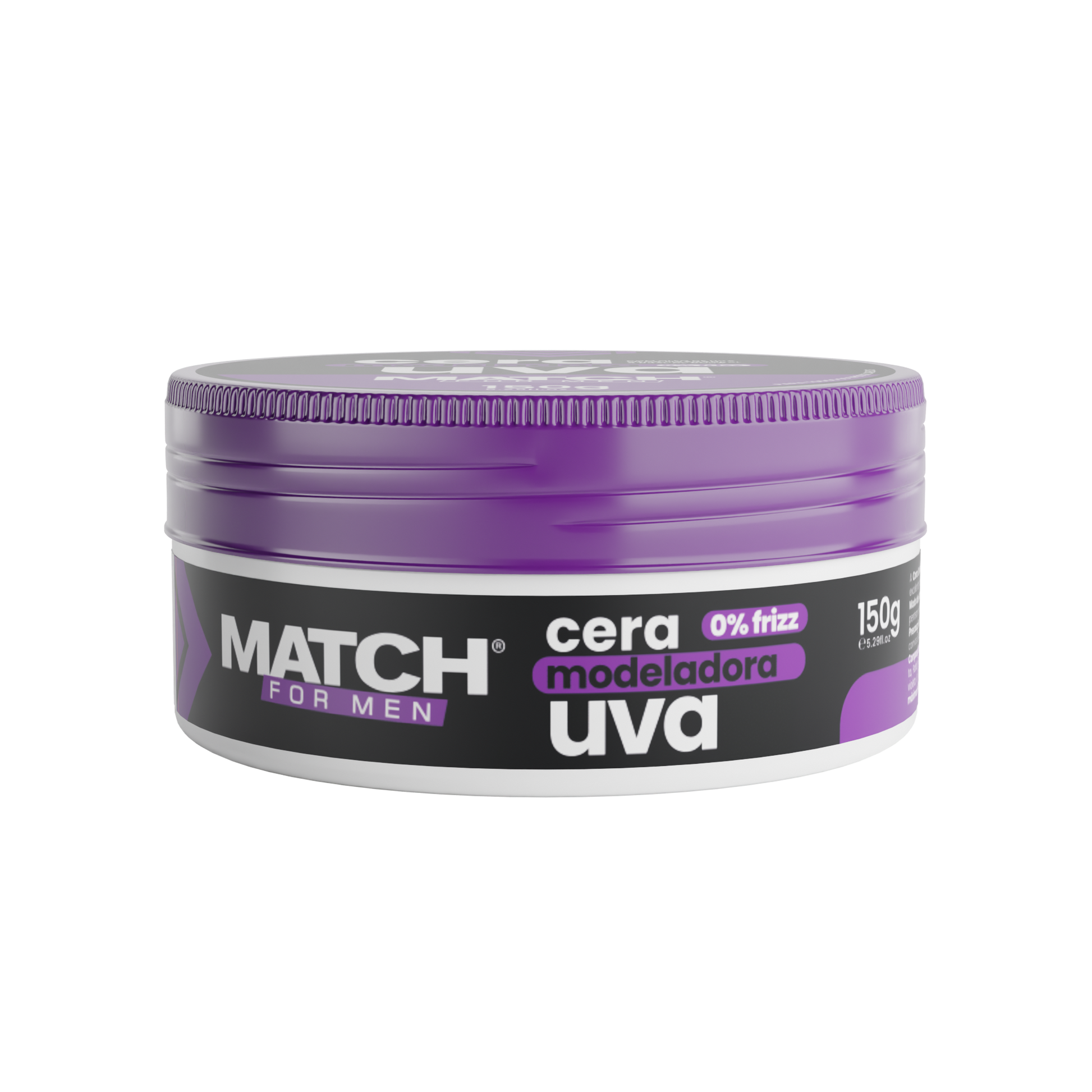 Pomada Cera Modeladora Uva 150g - Mega Fixação, 0% Frizz - Match for Men