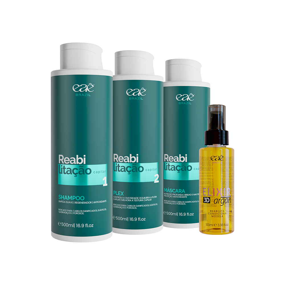 Kit Reabilitação Capilar Home Care e Elixir 3D - Eaê Brazil