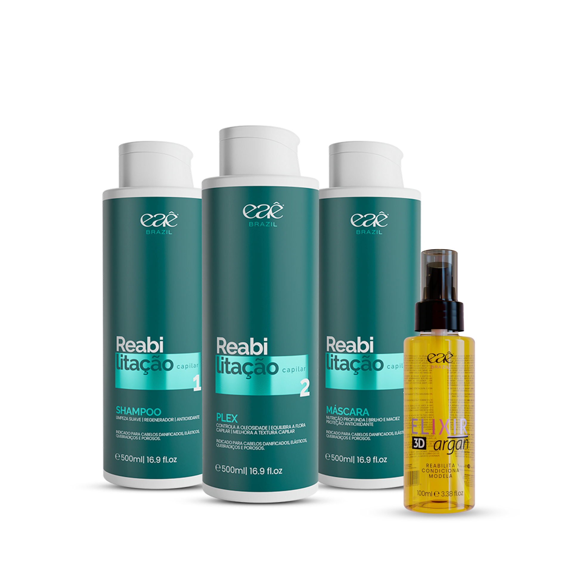 Kit Reabilitação Capilar Home Care e Elixir 3D - Eaê Brazil